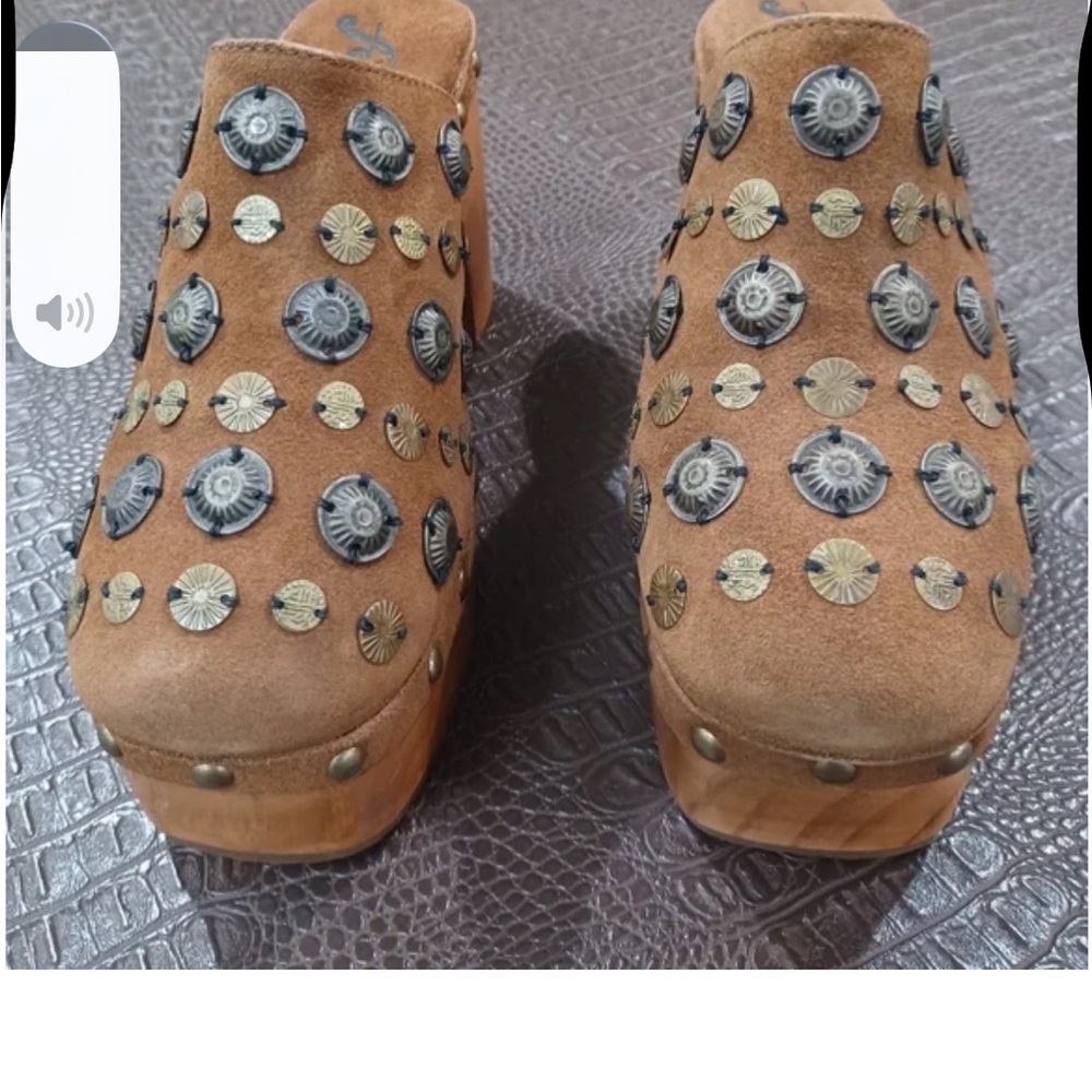 Free People Brown Studded Suede Clogs